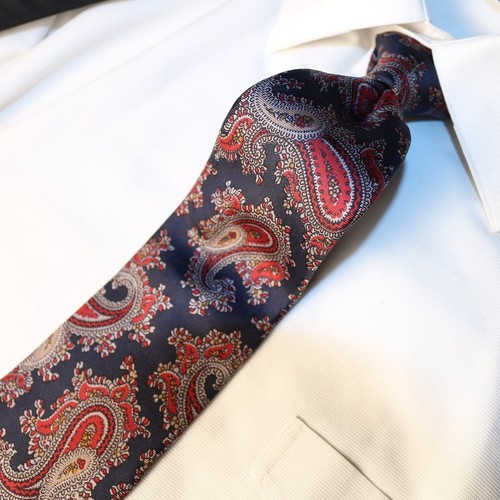 Christian Dior Krawatte dunkelblau rot bunt Paisley Seide 55" L x 3,5" B - Bild 3 von 12