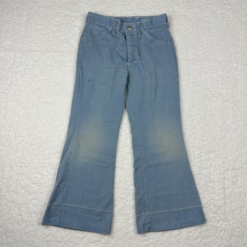 Vintage 70s Flare Denim Pants Light Wash Youth 24x22 Jeans USA Snap Zipper - Picture 2 of 14