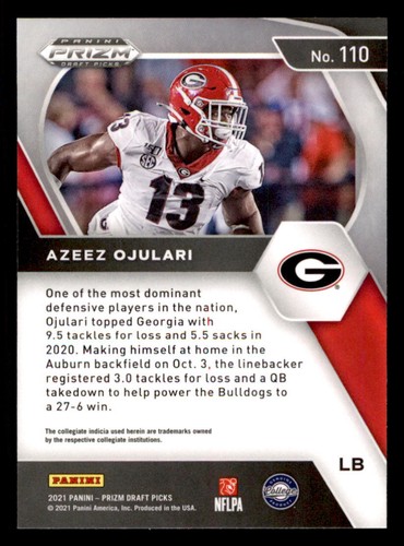 2021 Panini Prizm Draft Picks #110 Azeez Ojulari RC - Picture 2 of 2