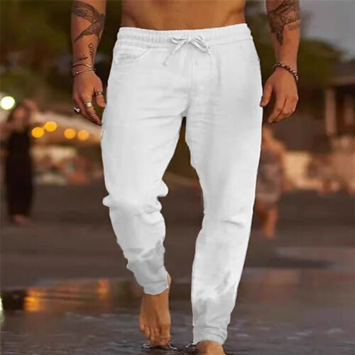 Mens Casual Sports Cotton Linen Yoga Pants Breathable Loose Running Trousers UK - Picture 5 of 13