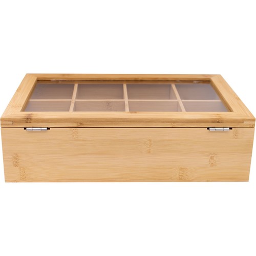 Bamboo Wood 8 Compartment Tea Bag Coffee Box Kitchen Storage Chest Organiser - Picture 15 of 15