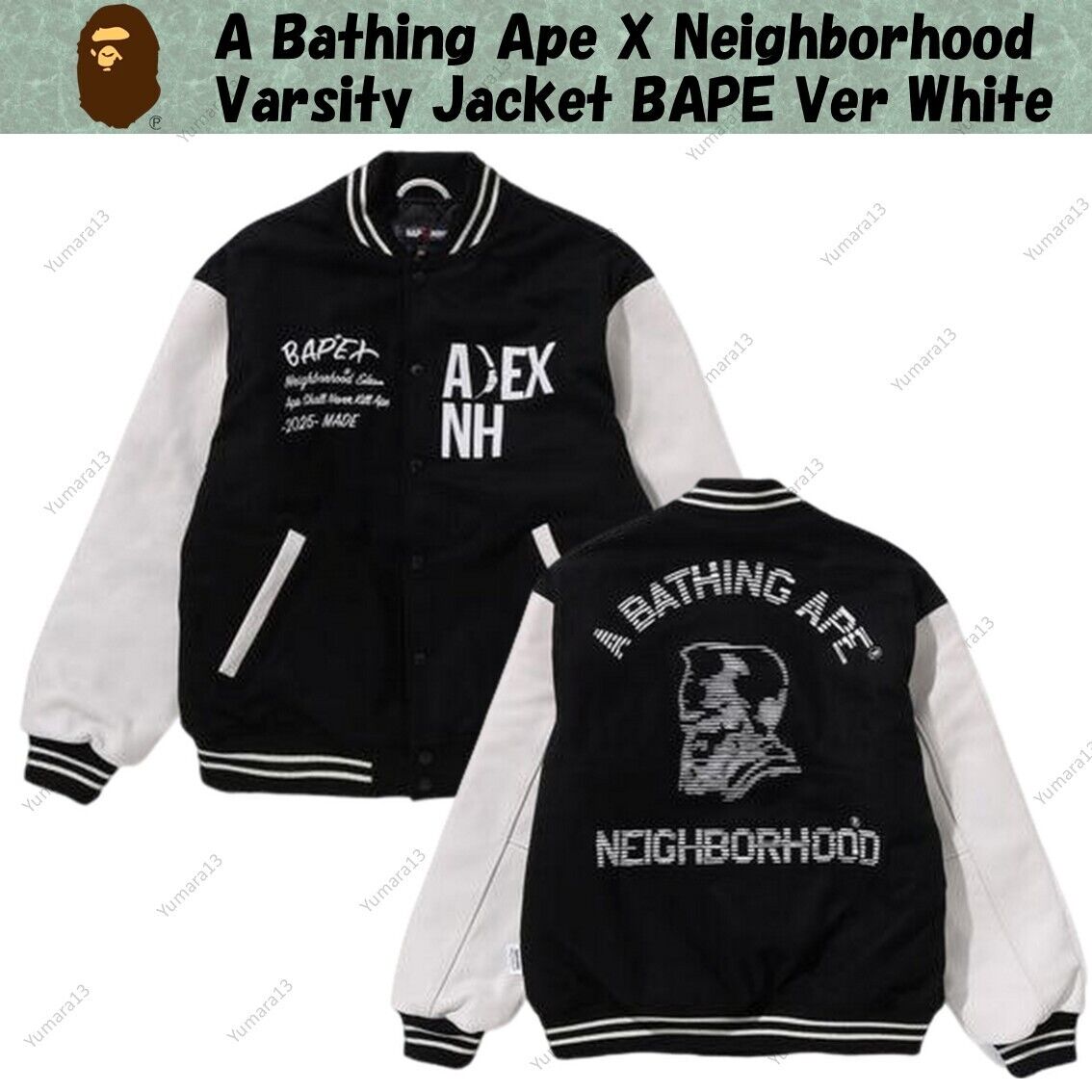 A Bathing Ape X Neighborhood Varsity Jacket BAPE Ver White A Bathing Ape X Neighborhood Varsity Jacket BAPE Ver White