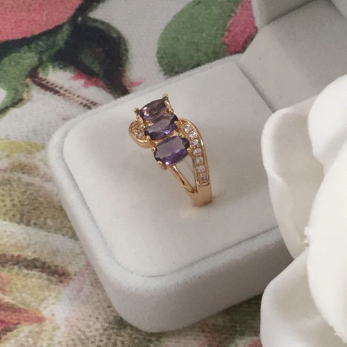 Vintage Jewellery Gold Ring Amethysts White Sapphires Antique Deco Jewelry - Picture 3 of 10
