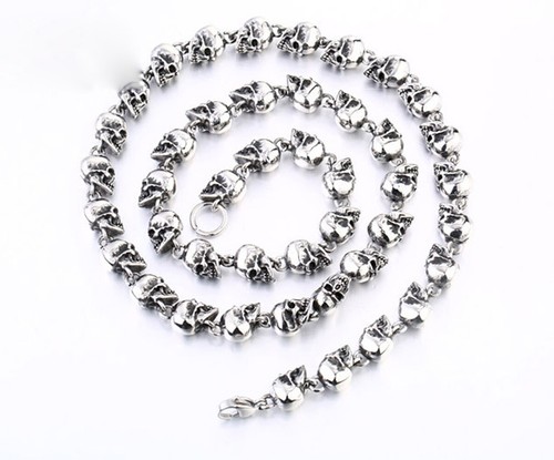 COOL Metal Hombres Mujeres Acero Inoxidable Cráneo Humano Cadena Eslabón Collar Calavera Cuentas - Imagen 6 de 8
