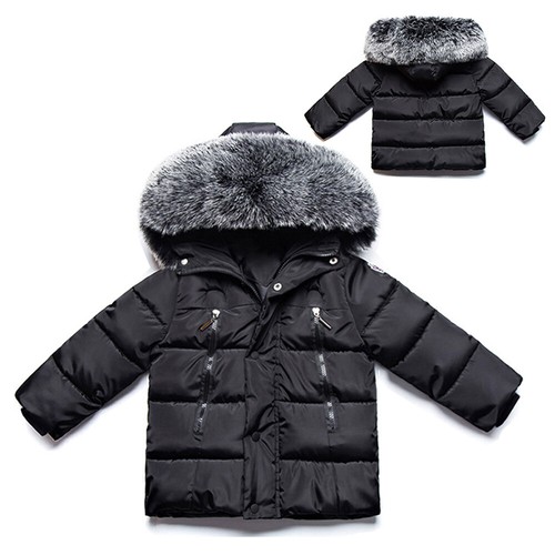 Kids Boys Hooded Puffer Warm Coat Faux Fur Padded Jackets Thick Winter Outwear