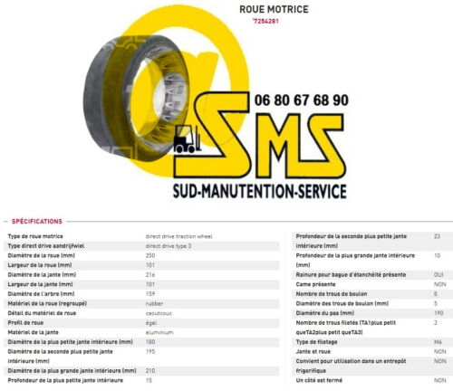 ROUE MOTRICE CAOUTCHOUC PRAMAC LIFTER LX14/45 250 101 mm TRANSPALETTE GERBEUR - Zdjęcie 1 z 1