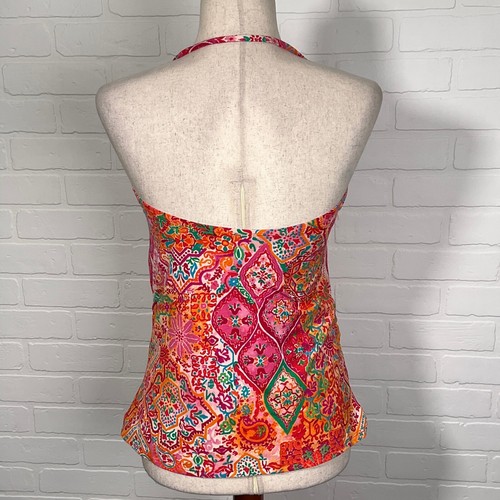 Lauren Ralph Lauren Tankini Top Women 12 Orange Pink Paisley Floral Twist Swim - Picture 3 of 8