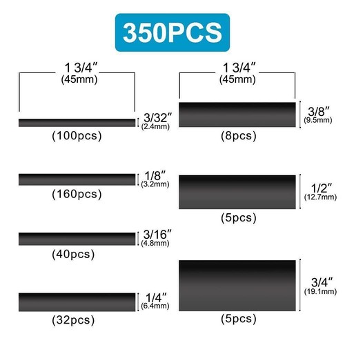 Kit de tubos termorretráctiles 350 piezas relación 3:1 adhesivo forrado grado marino envoltura negro - Imagen 2 de 6