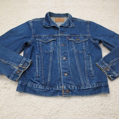 ジャケット・アウター 80s Levi's 70411 Denim jacket BLUE 40 Vtg 80s Levi's 70411 Dark Blue Denim Buffalo Plaid Flannel
