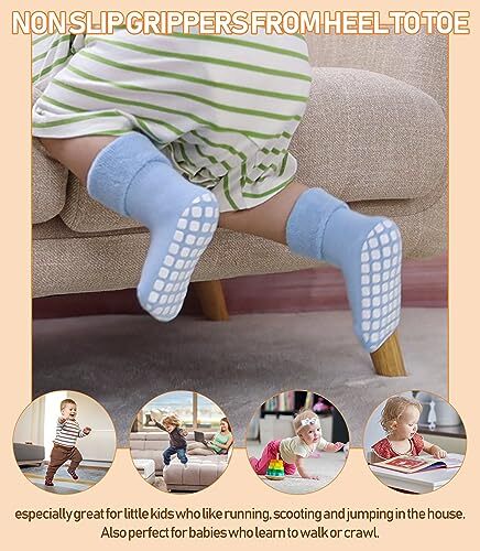 Baby Girls Boys Non Slip Socks with Grips Toddler 3-12 Months 6 Pairs Color a - Picture 3 of 7