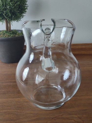 Vintage Glass Bulbous Ice Lip Water Pitcher w/Handle. CDC - Picture 6 of 9