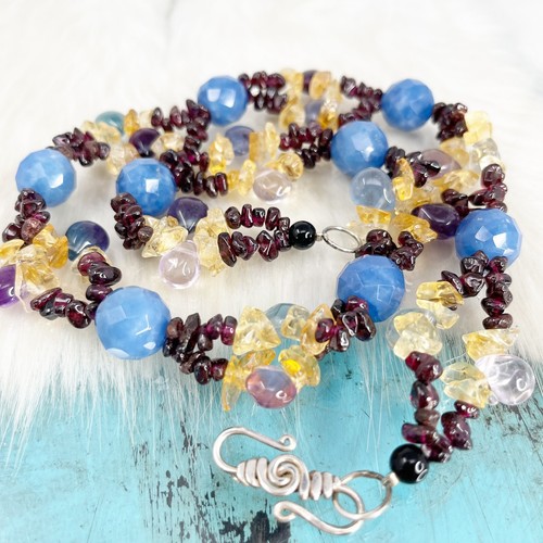 Gemstone Amethyst Sodalite Garnet Necklace Sterling Silver Clasp 96g 20" - Picture 5 of 8