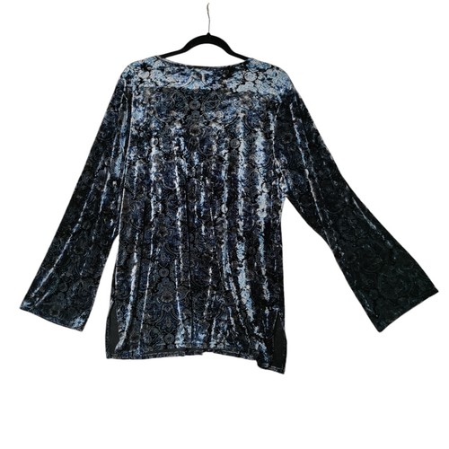 Venezia Vtg Velvet Top Women 18/20 Paisley Long Sleeve Stretch Y2K Witchy Hippie - Picture 2 of 7