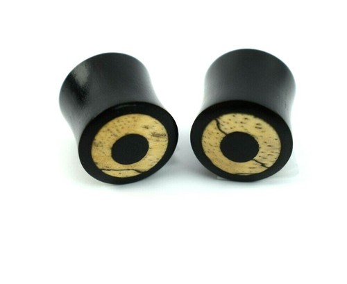 PAIR Tamarind Wood Inlay Double Flare Saddle Plugs Tunnels Gauges Body Jewelry  - Bild 4 von 7