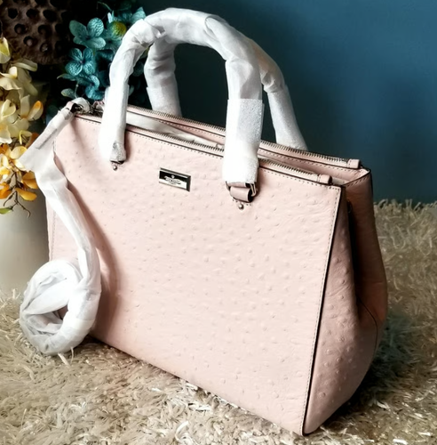 Kate Spade Large Pink Loden Ostrich Embossed Leather Satchel - Picture 4 of 12