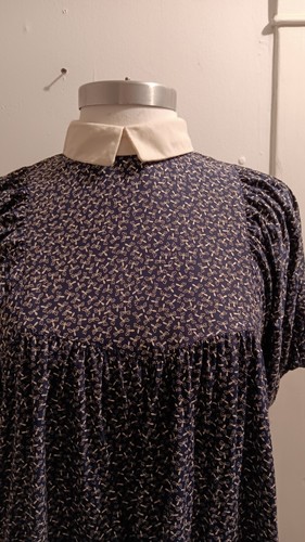 Vintage 80er Jahre dunkelblau weiß Libellenmuster Viskose Belle France Kleid Gr. S - Bild 3 von 6