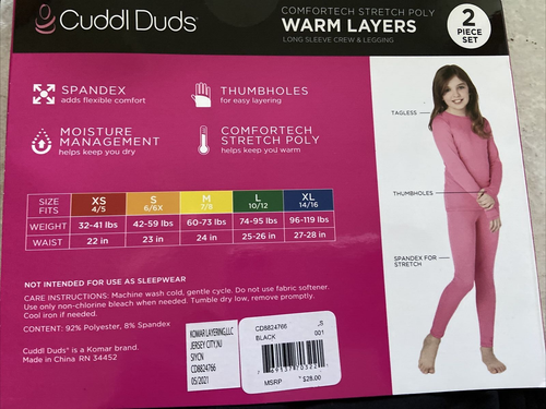 Cuddl Duds Girls Warm Layers 2 piece set Size S (6/6X) Black *New* CD8824766 - Picture 5 of 6