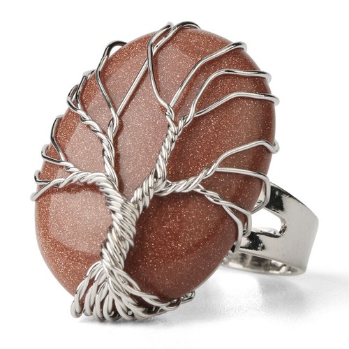 Chakra Gemstone Tree Of Life Quartz Crystal Copper Wire Wrap Opening Finger Ring - Picture 22 of 25