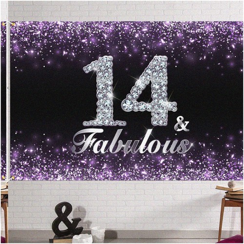 Lila Prinzessin Party Palast - 6x4ft Fabelhaft 14. Geburtstag Banner Hintergrund. Cel - Bild 1 von 7