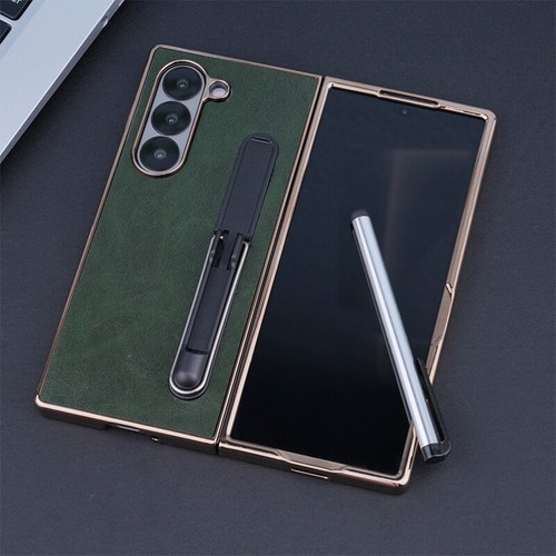 For Samsung Galaxy Z Fold 6/5/4/3 PU Leather S Pen w/ Pen Holder PC Phone Case - Picture 10 of 19