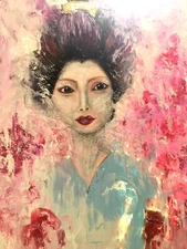 Original Oil Painting – Japanese Lady in Kimono – Abstract Geisha