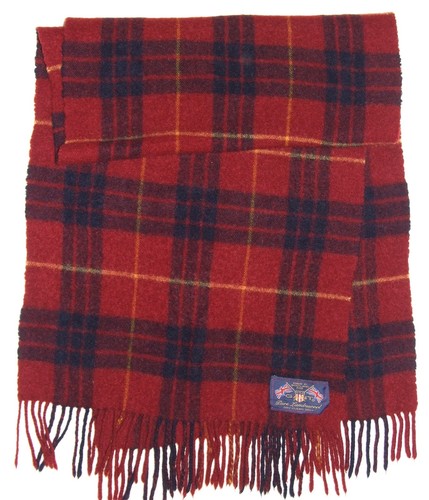🧣GANT Lambswool Scarf - Made in Scotland Tartan Plaid Wool 14x50" Burgundy Navy