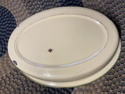 SALE! Vintage Large Enameled Metal Baby Bath Wash Tub Cream & Green - Picture 2 of 10