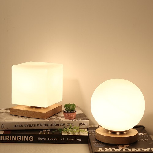 Modern Mini Night Lighting Reading Book Bedside Lamp Wooden Base Glass Shade LED - Picture 7 of 13