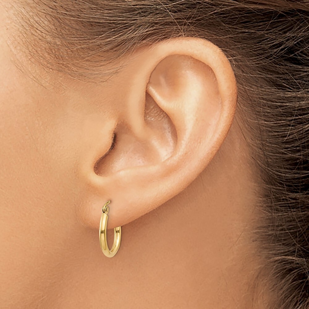 14k Yellow Gold Polished 2x15mm Tube Hoop Earrings L-15 mm