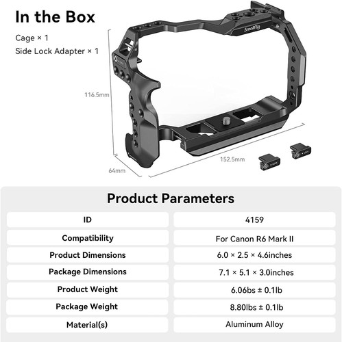 SmallRig EOS R6 Mark II gabbia fotocamera attacco a scarpa fredda per Canon mirrorless - Foto 8 di 8