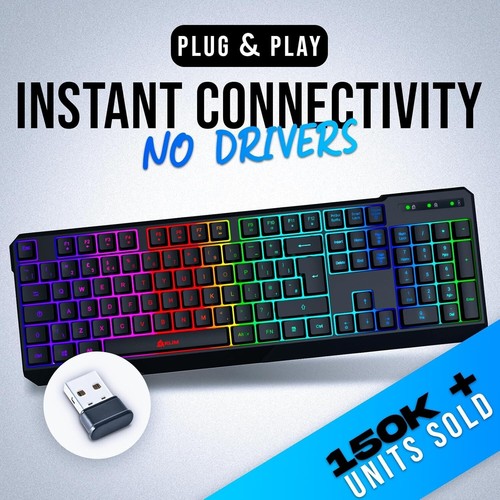 Clavier de jeu rétroéclairé sans fil KLIM Chroma disposition UK + mince, silencieux, étanche - Photo 2/10