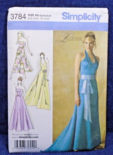 Simplicity Pattern 3784 Laura Lynn Sleeveless Halter Long Gown Dress Train 6-14 - Picture 1 of 2