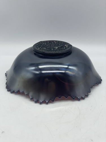 De Colección Imperial Púrpura Amatista Rollo Repujado Carnaval Vidrio Cuenco 7" Diámetro - Imagen 14 de 14