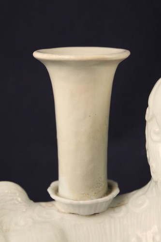 Vintage Chinese Blanc De Chine Porcelain Fu Dog Whimsical Candlestick Holders - Picture 7 of 17