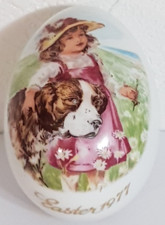 Vintage 1977 Royal Bayreuth Bone China Easter Egg Figurine Girl With Dog Germany