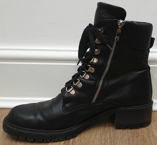 BARBARA BUI Black Leather Silver Zip & Lace Fastened Casual Ankle Boots EU41 UK8 - Picture 2 of 12