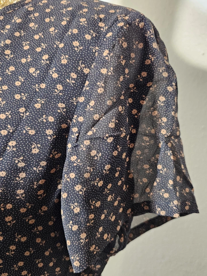 Vintage Laura Ashley Womens Brown Silk Floral Tea Dress Short Sleeves Lined 10 - Image 3 of 4