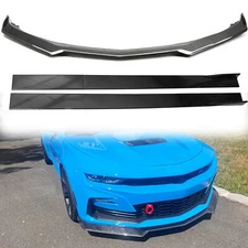 for 2016-2024 Chevy Camaro 1LE Style Carbon Fibre Front Bumper Lip & Side Skirt