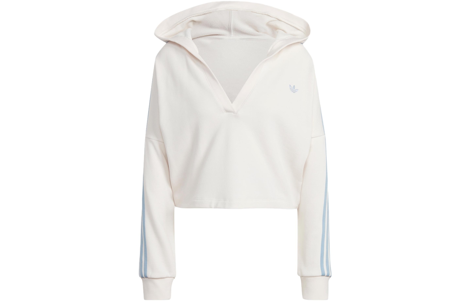 Однотонный укороченный пуловер adidas Originals Trefoil с V-образным вырезом и капюшоном с длинным рукавом