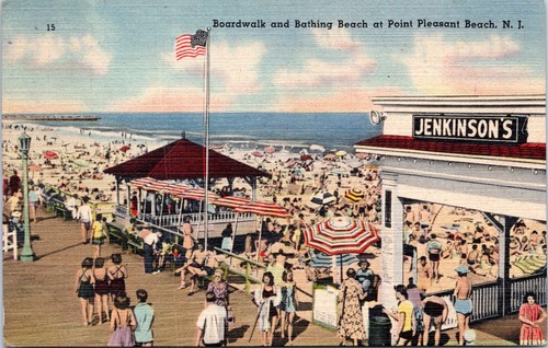 Postkarte Promenade & Badestrand am Point Pleasant Beach NJ - verschickt 1947