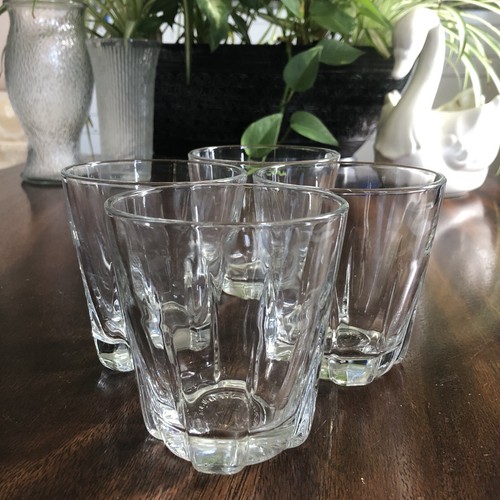 VINTAGE LIBBY DURATUFF CLEAR GLASS TUMBLER HIGH BALL FANCY BARWARE USA SET OF 4