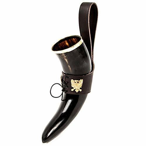Taza hidromiel de cerveza Viking Beber Horn Ale con soporte de correa de cuero marrón 300 ml - Imagen 5 de 14
