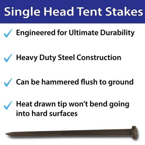 Heavy Duty Single Head 3/4x18 Steel Stakes for Tents Inflatables Anchor 10 Pack - Picture 3 of 5