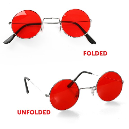 RED ROUND HIPPY GLASSES WITH SILVER FRAME 1960S SARGEANT FANCY DRESS ACCESSORY - Picture 6 of 7