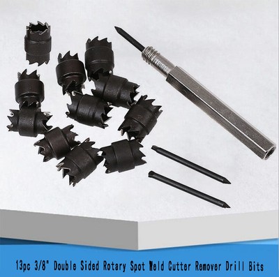 13pc 3//8/" Double Sided Rotary Spot Weld Cutter Remover Drill Bits Cut Welds Kit