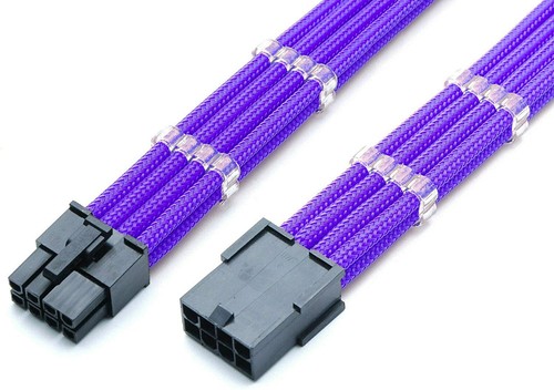 8 Pin PCIE GPU Purple Sleeved Power Supply Extension Shakmods + 2 Cable Combs - Picture 1 of 4