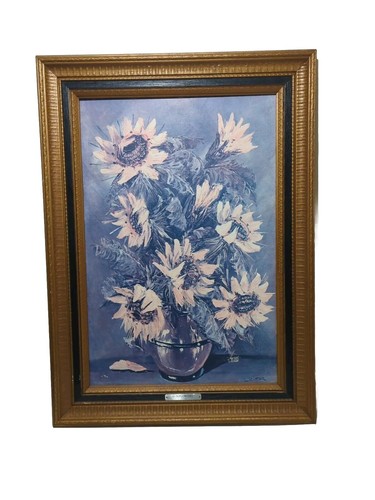 Vintage Home Interior Framed Art Print Sunflowers by L Ritter 29x21 Signed - Picture 3 of 13