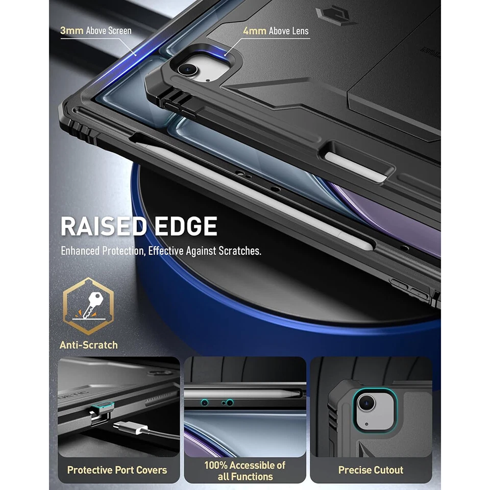 For iPad Air 13 2024/2025 /iPad Pro 12.9 (2022) Case Built in Screen Cover Black - Image 4 of 4