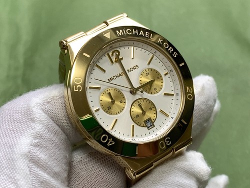 Michael Kors MK5933 Wyatt Chronograph Date White Dial Gold Women's Quartz Watch - Picture 6 of 14