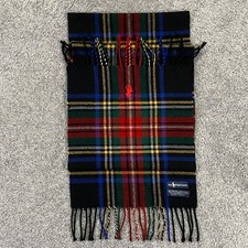 Polo Ralph Lauren Scarf Adult Plaid Lambswool Italy Fringe Pony Logo 12X56"